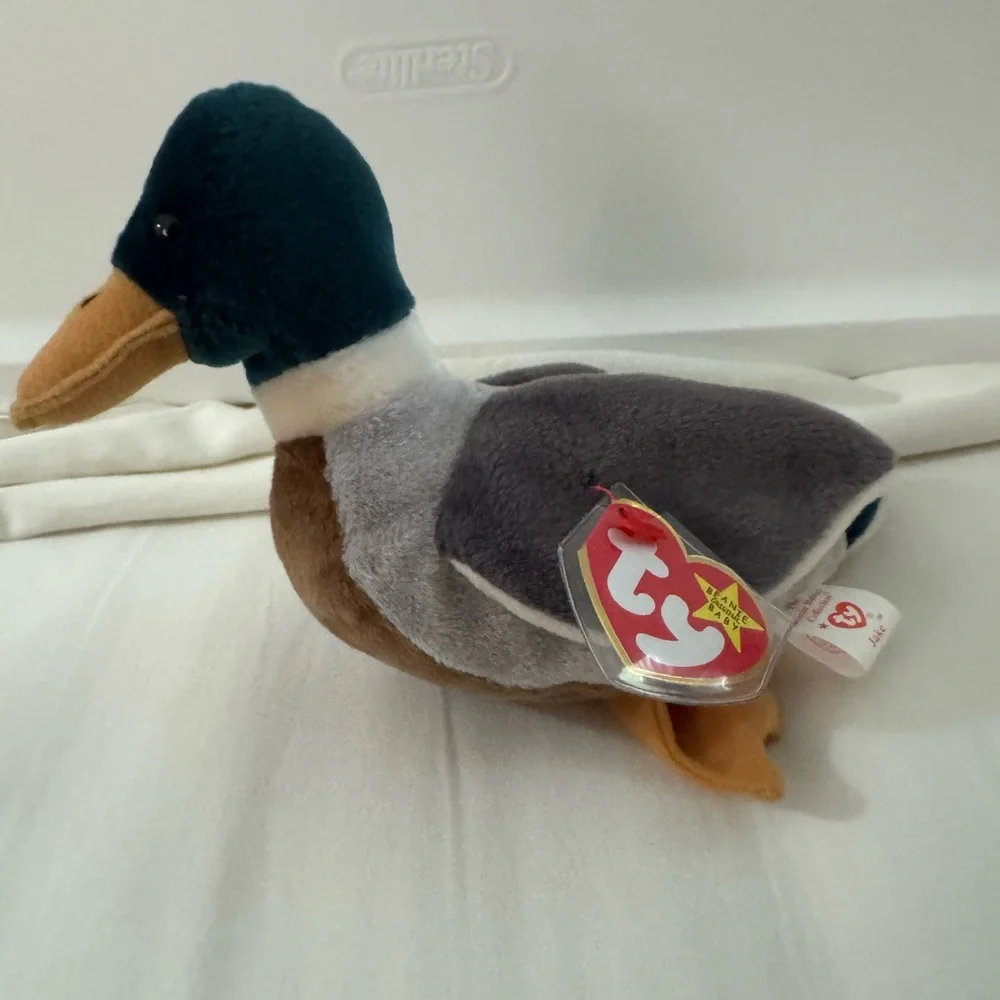 NWT Ty Beanie Baby Jake the Drake Plush Brown Gray White Vintage 1998